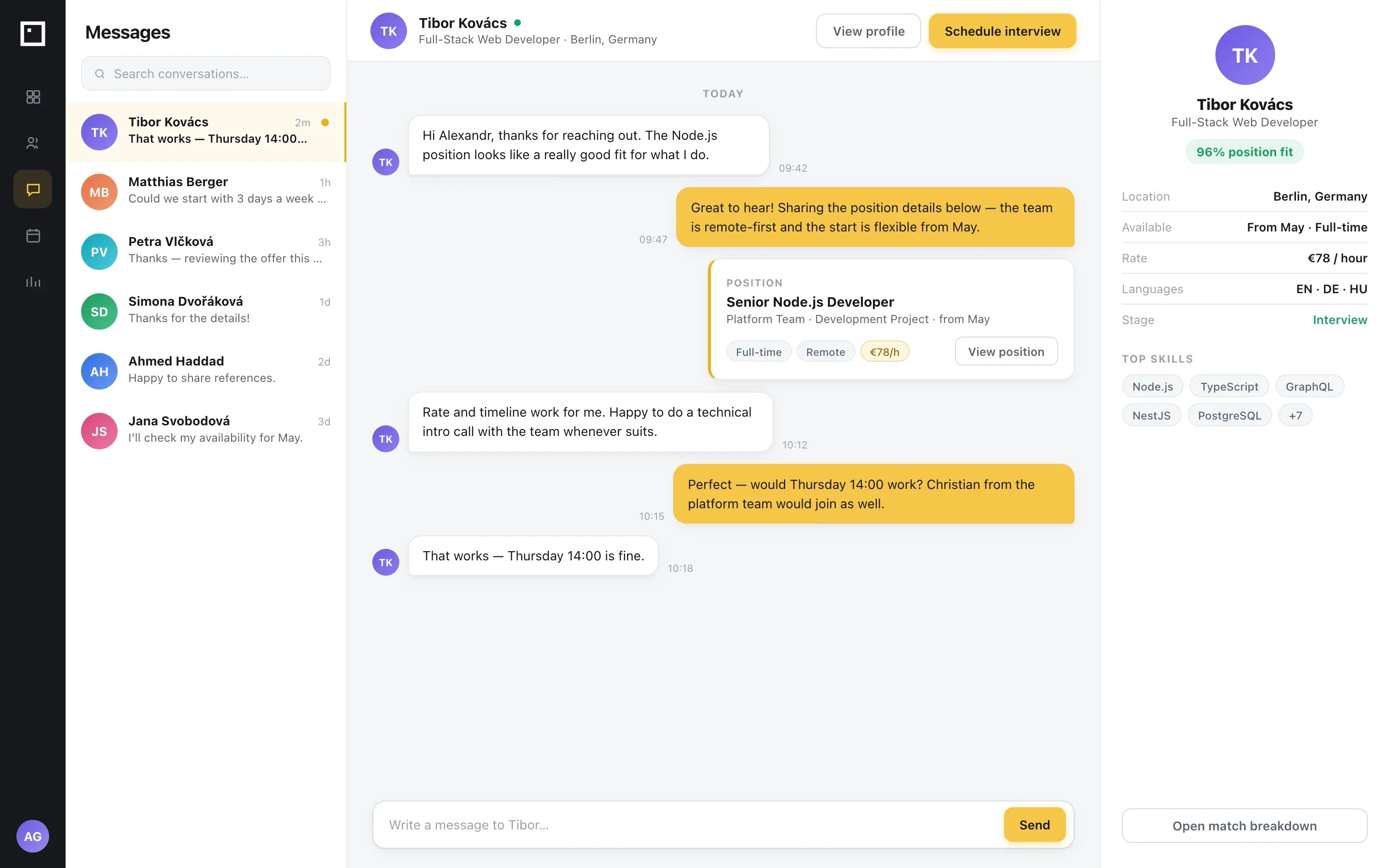Re-created messages: a position shared in a conversation